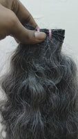 Salt and Pepper Natural Gray Temple Curly Indian Human Hair Extensions Raw Weft Bundles