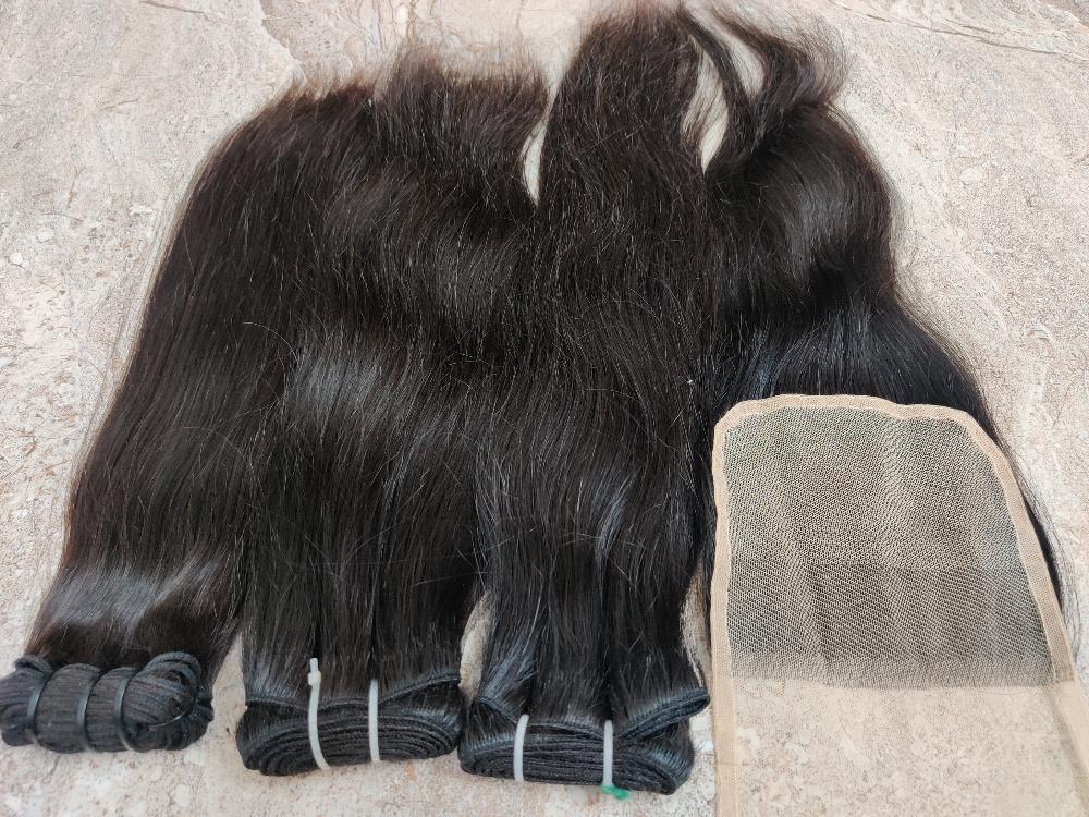 Straight human hair bundles with closure