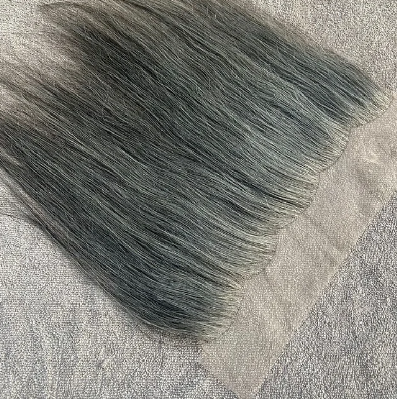 Grey Natural Straight Swiss Lace Human Hair Frontal