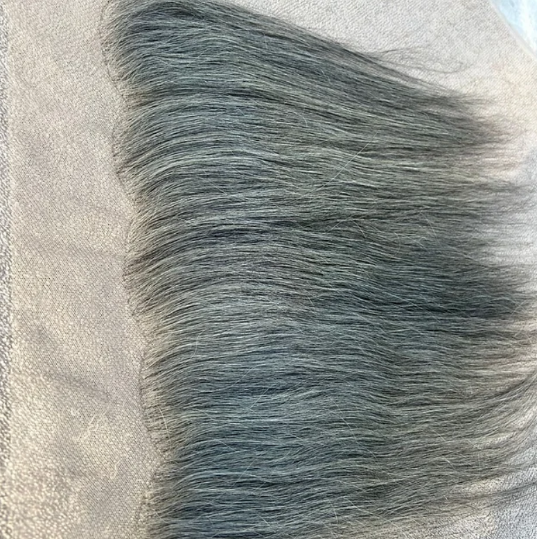 Grey Natural Straight Swiss Lace Human Hair Frontal