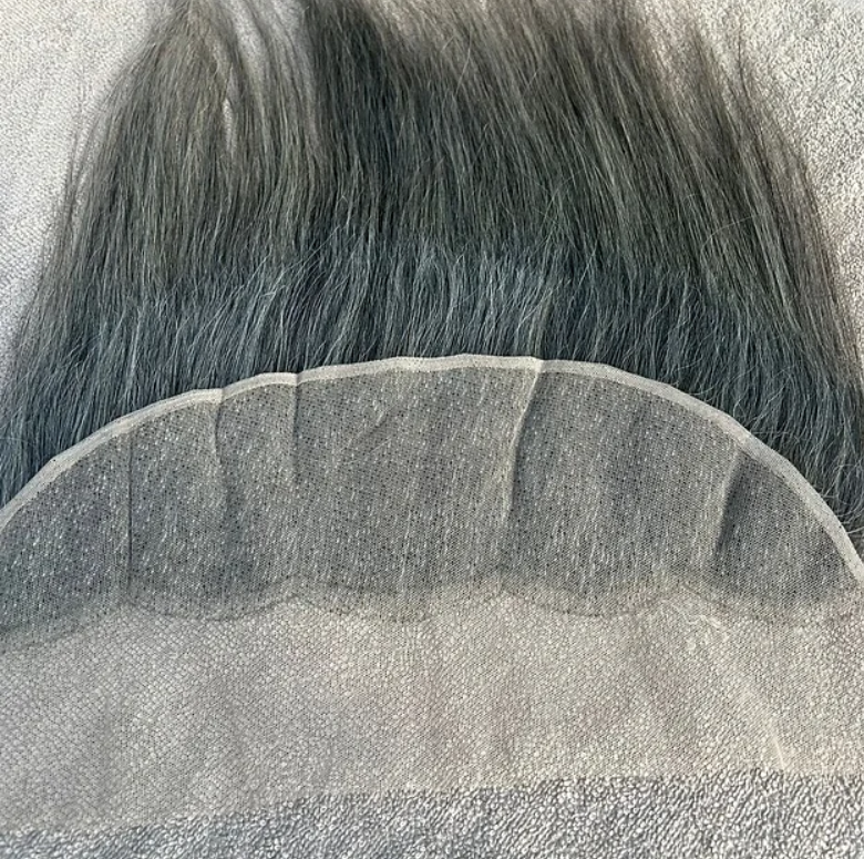 Grey Natural Straight Swiss Lace Human Hair Frontal