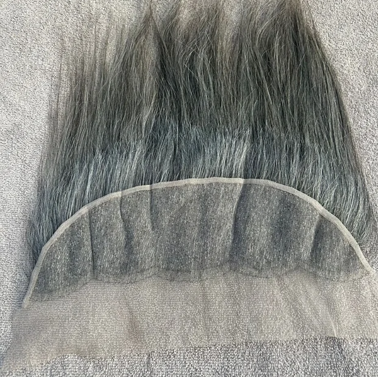 Grey Natural Straight Swiss Lace Human Hair Frontal