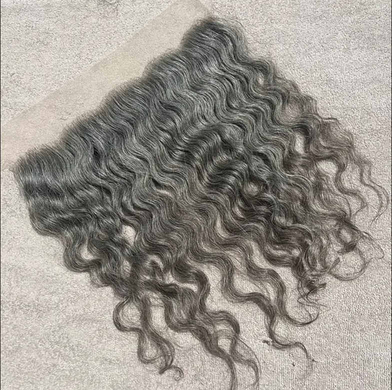 Grey Swiss Lace Human Hair Curly Frontal