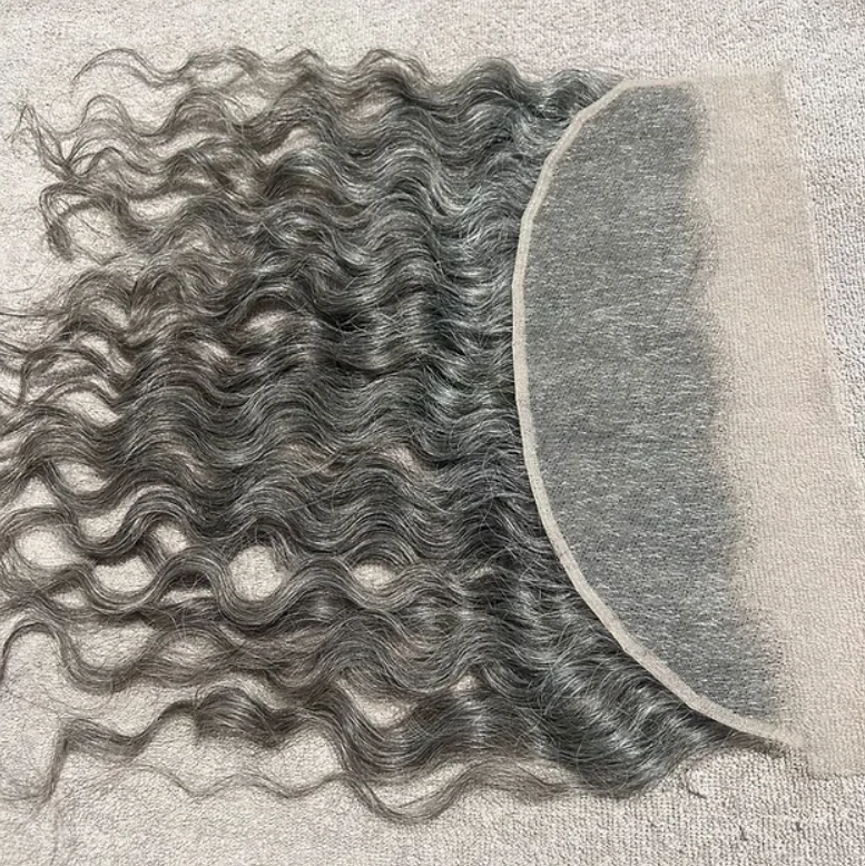 Grey Swiss Lace Human Hair Curly Frontal