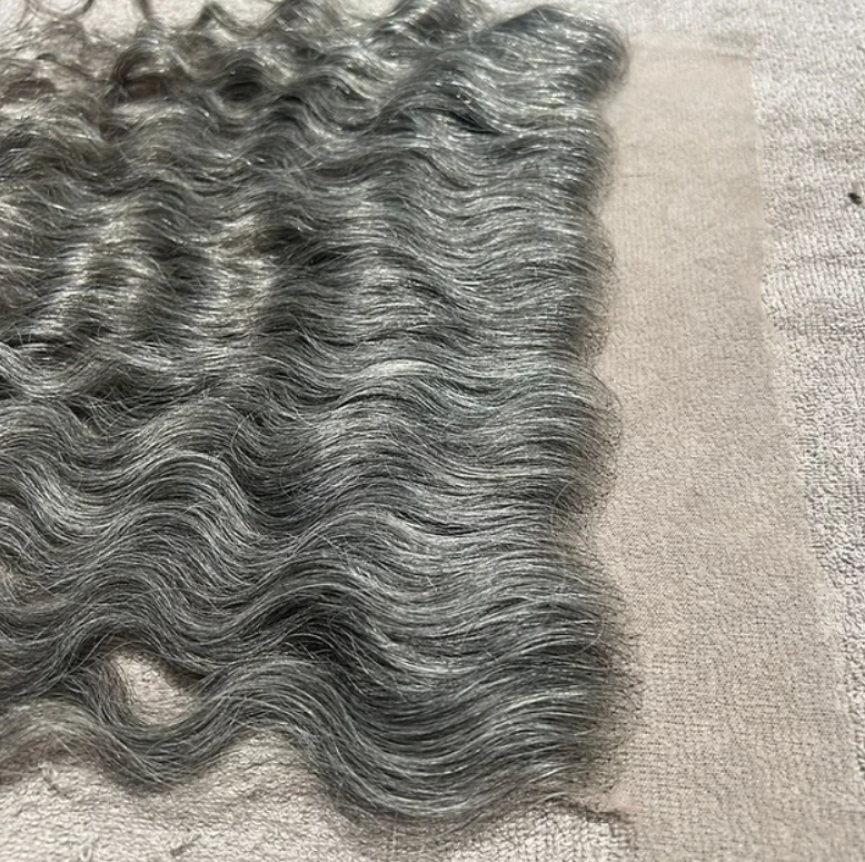 Grey Swiss Lace Human Hair Curly Frontal