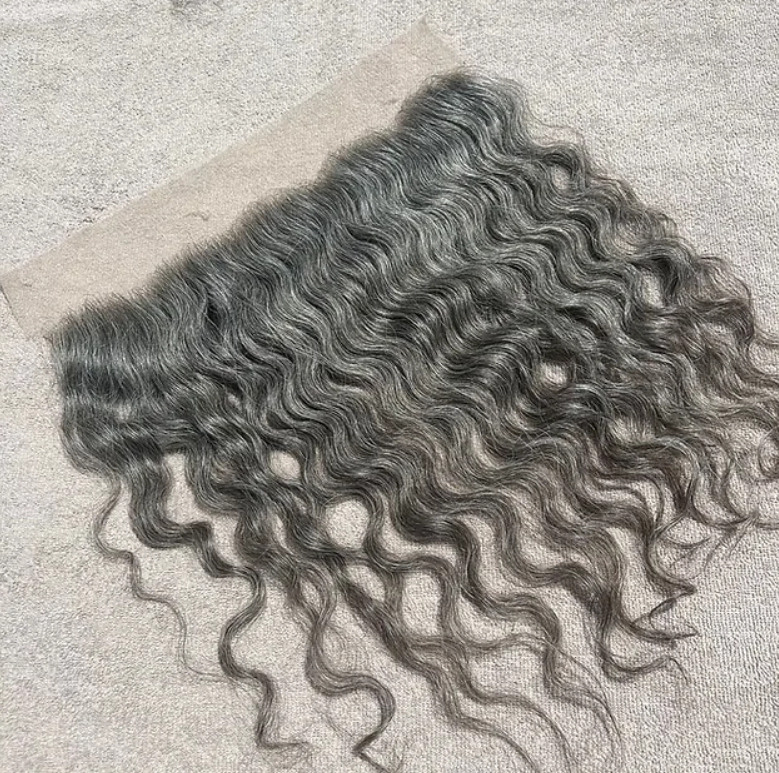 Grey Swiss Lace Human Hair Curly Frontal