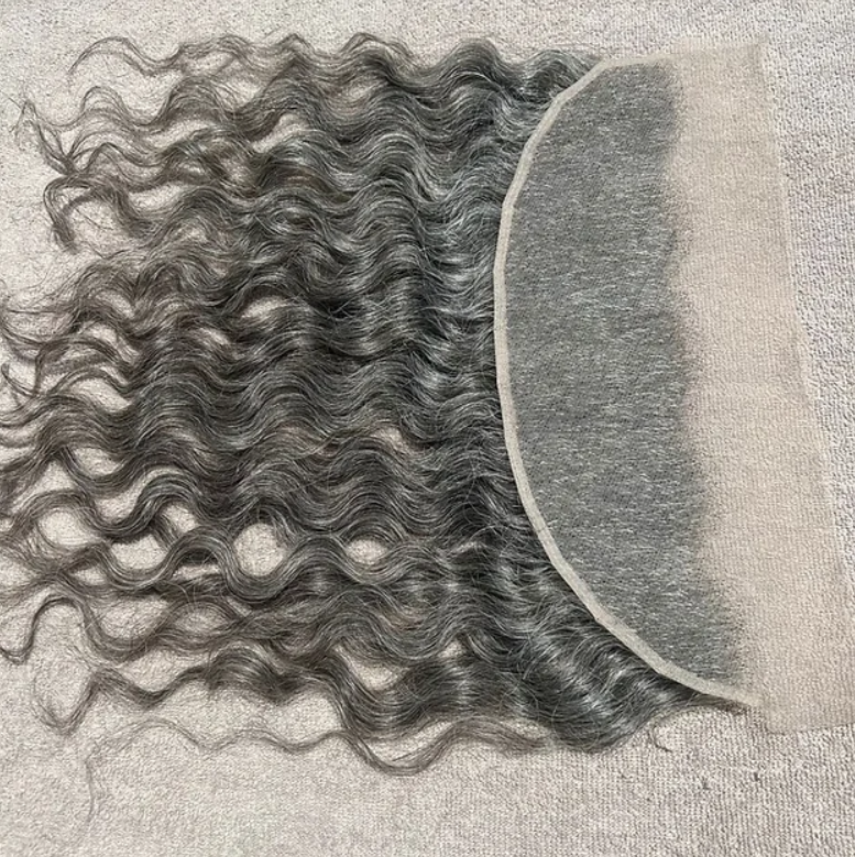 Grey Swiss Lace Human Hair Curly Frontal