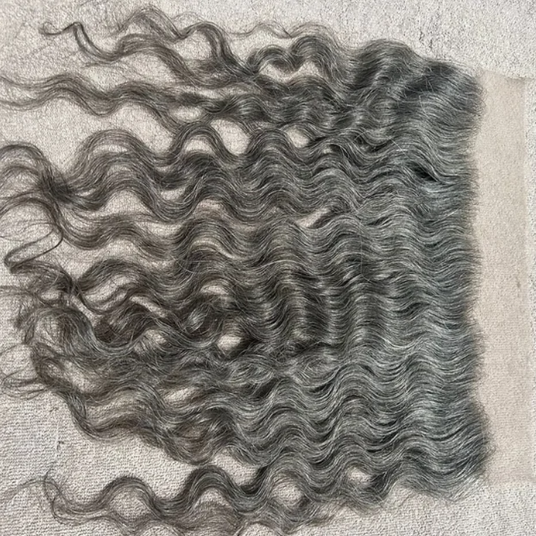 Grey Swiss Lace Human Hair Curly Frontal