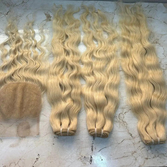 Blonde curly human hair bundles with closure - Curly Hair Suppliers