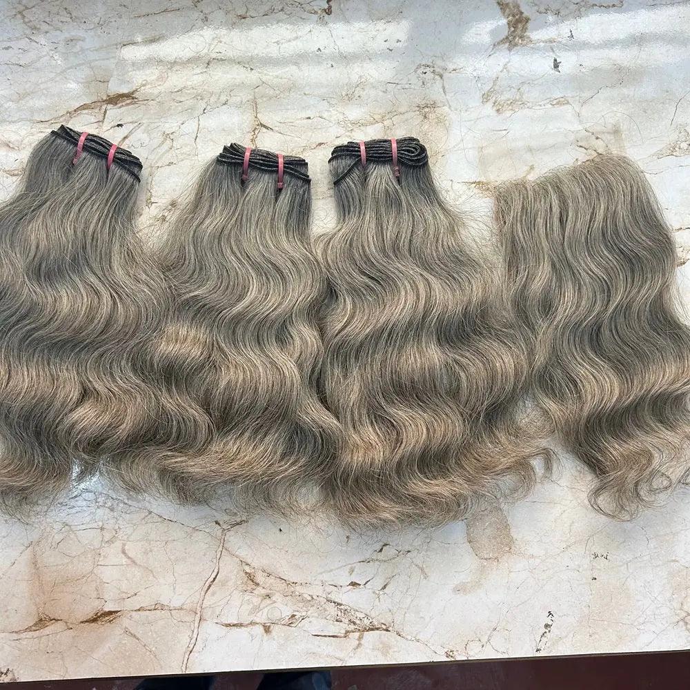 Gray human hair bundles with closure - Image #2