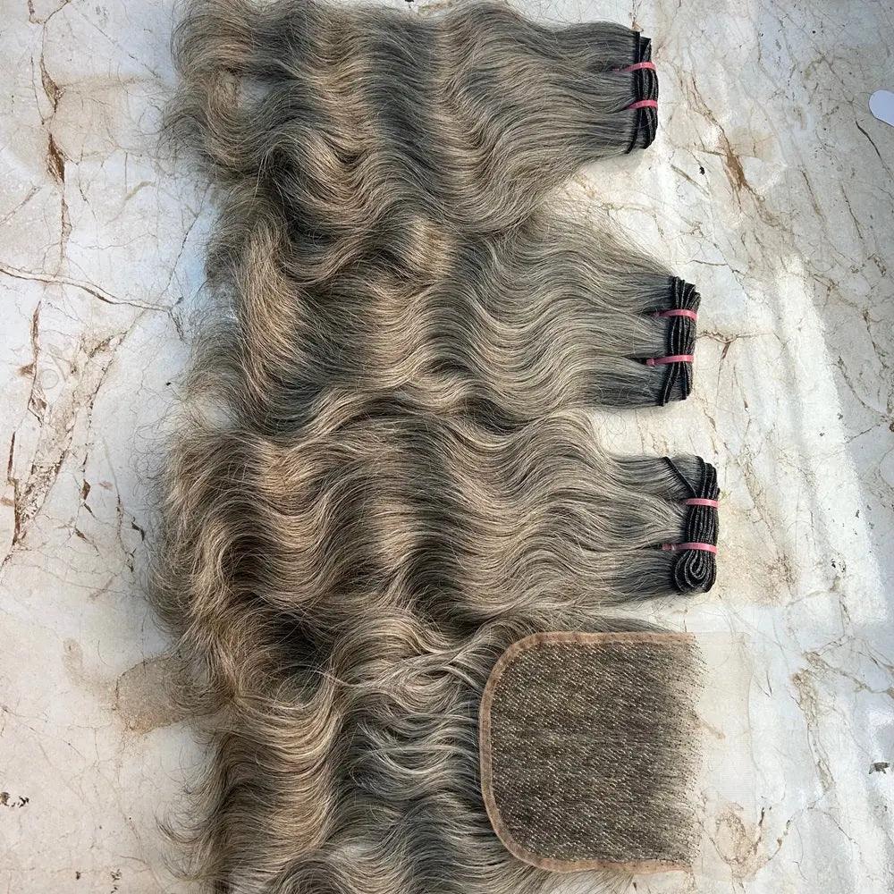 Gray human hair bundles with closure - Image #3