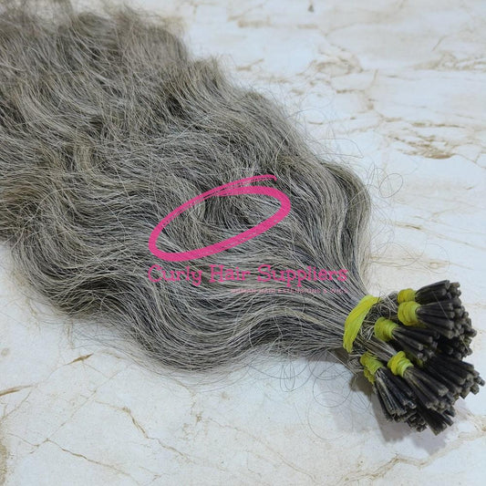 grey I tip human hair extensions wholesale - Curly Hair Suppliers