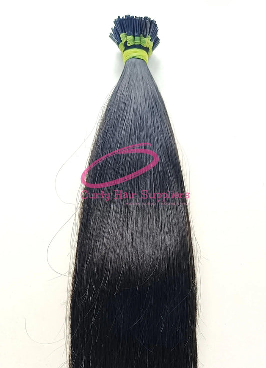 Natural Remy Black Straight Keratin I Tip Hair Extensions for Women - Image #1