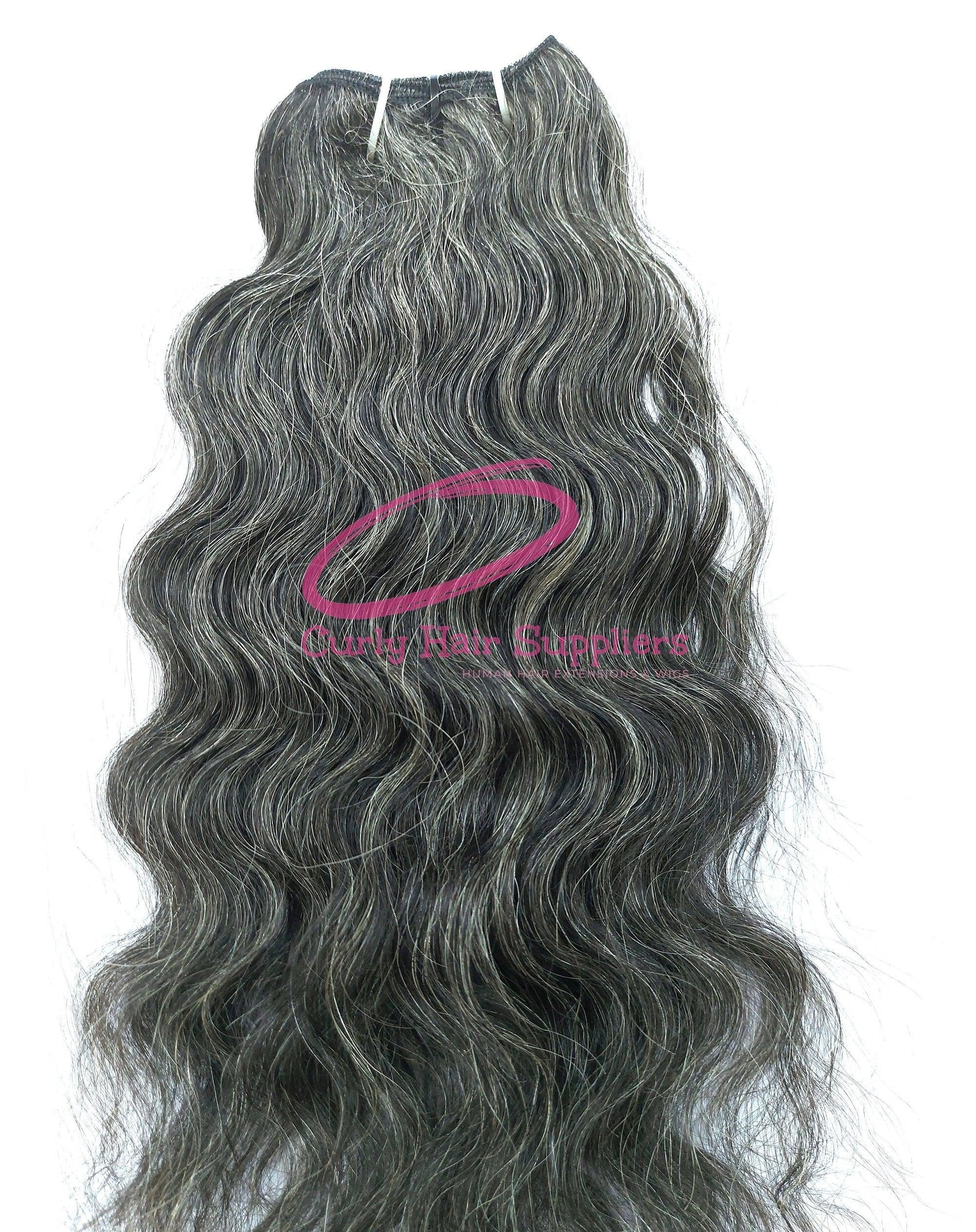 Natural virgin grey curly human hair extensions in India Curly Hair Suppliers