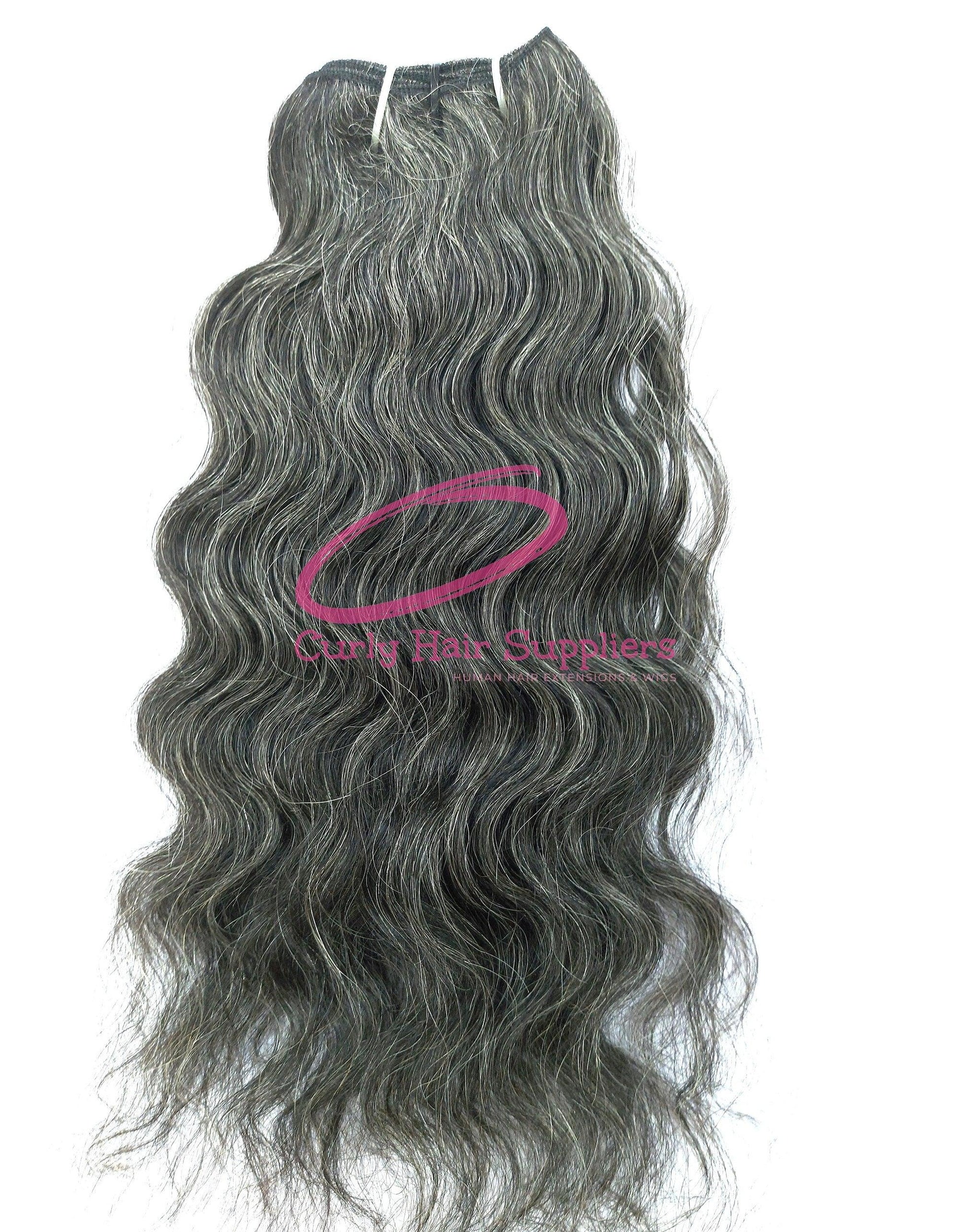 Natural virgin grey curly human hair extensions in India Curly Hair Suppliers