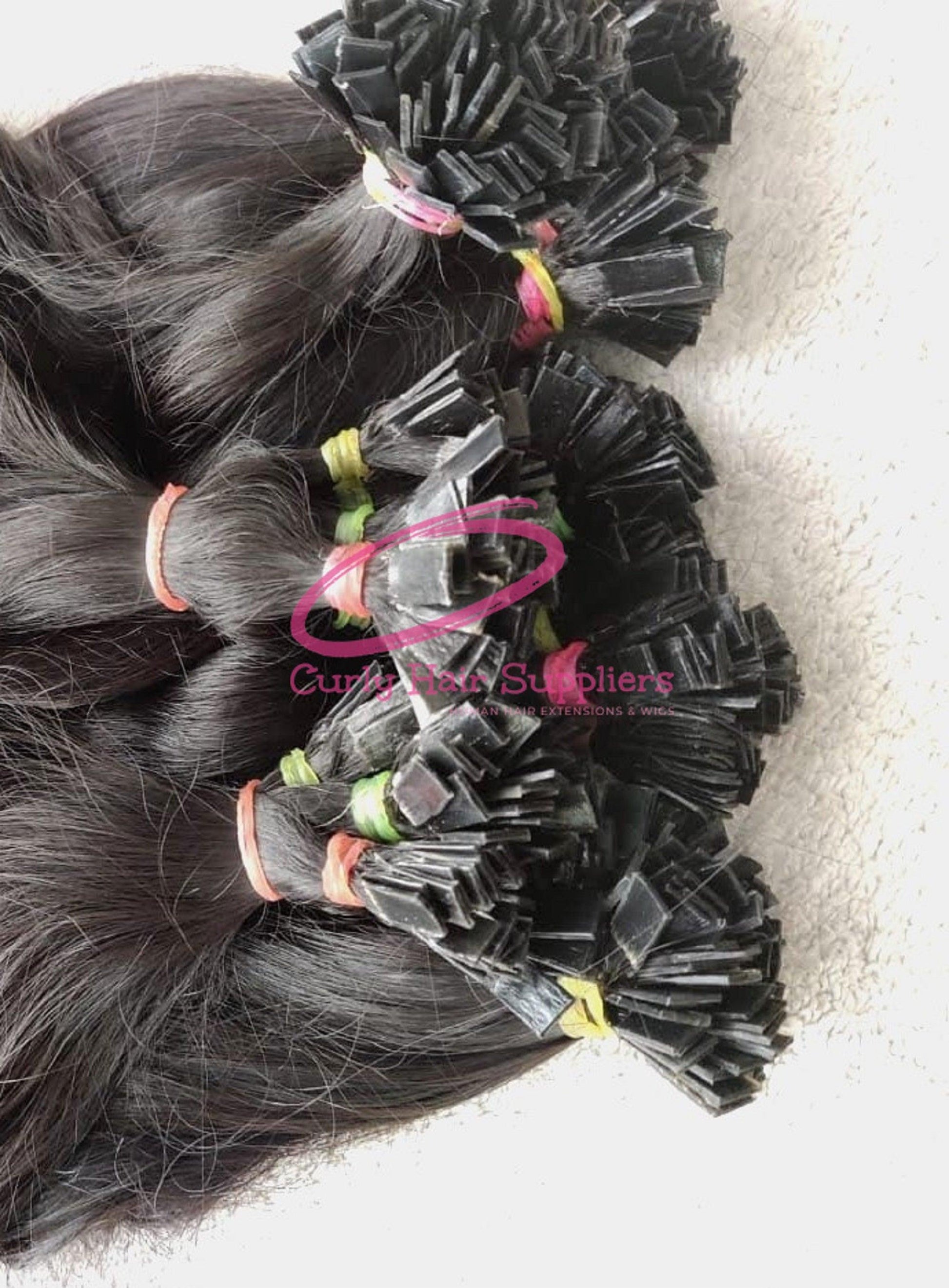 Natural Human Hair flat tip keratin hair extensions from India Curly Hair Suppliers