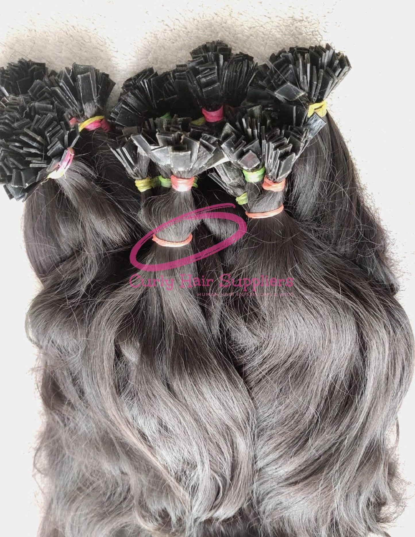 Natural Human Hair flat tip keratin hair extensions from India Curly Hair Suppliers